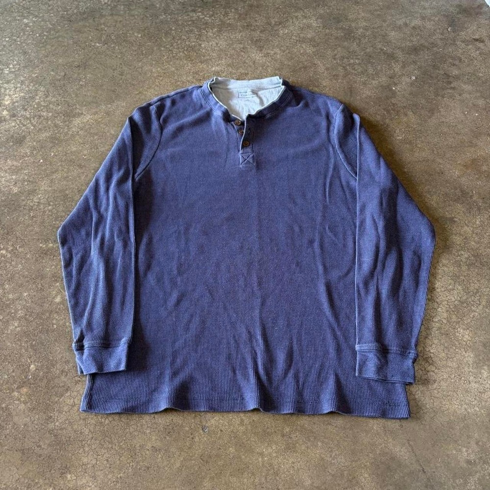 Club Room Mens XL Henley Thermal Shirt Navy Blue Gray Waffle Knit Long Sleeve